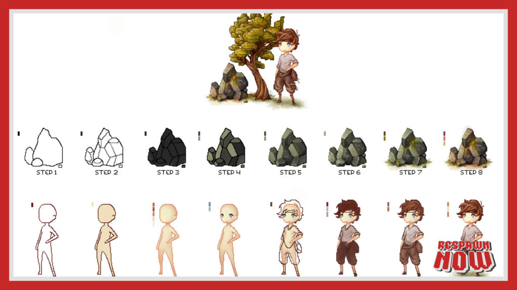 Pixel art en videojuegos – detalle de sprite 8 bits ampliado